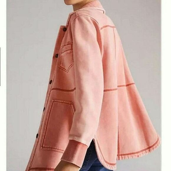 Pilcro Anthropologie Utility Shirt Jacket Retro Vintage Wash Button Up Red M - Picture 10 of 16